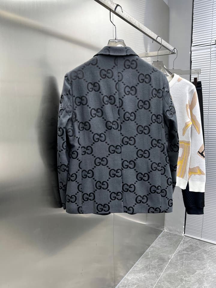 Gucci Casual Tailored Blazer – 2025SS in Dark Grey/blue Gg Monogram Blazer