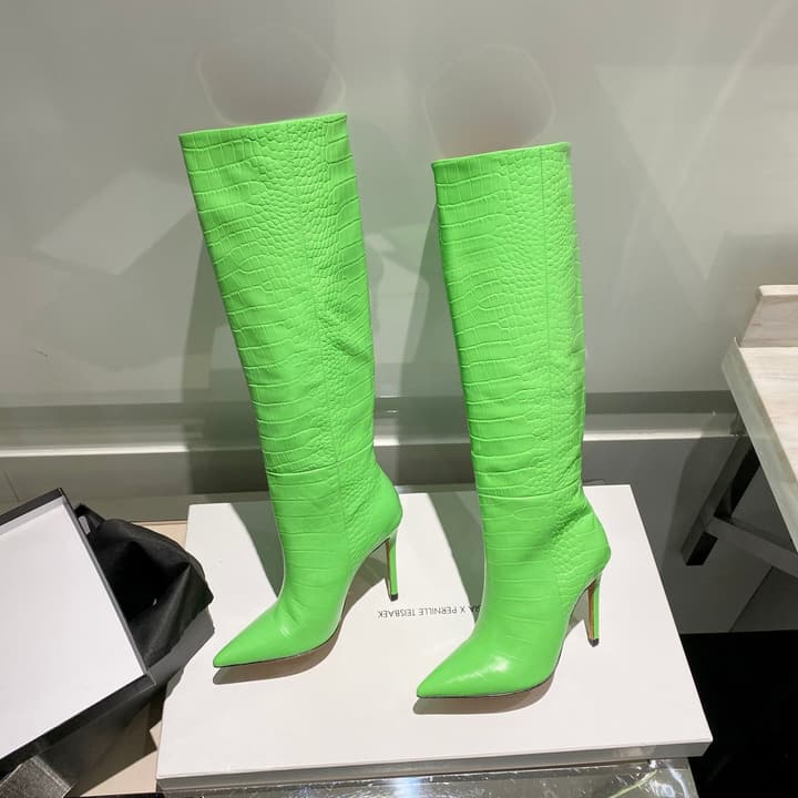 Paris Texas Crocodile Embossed Knee-High Boots – 2022 FW in Black Croc Embossed