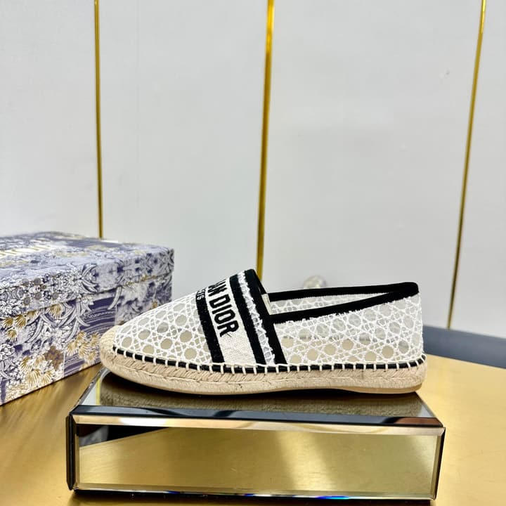Dior Granville Embroidered Espadrille Flats in Beige/brown Oblique Pattern