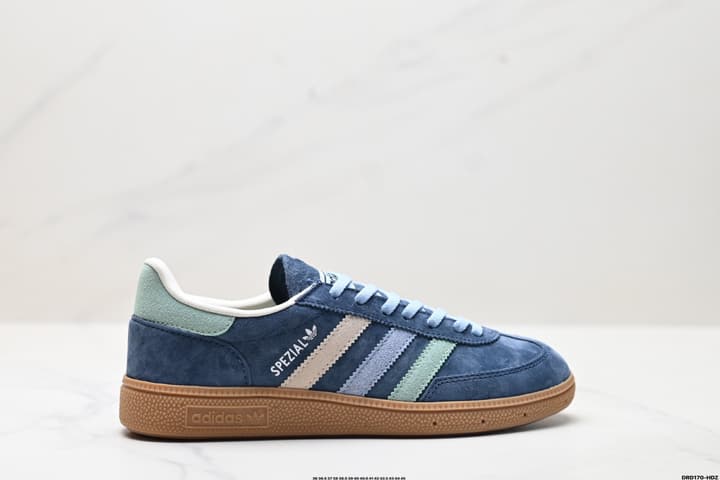 Adidas Handball Spezial Retro Sneakers in Navy Suede With Pastel Stripes