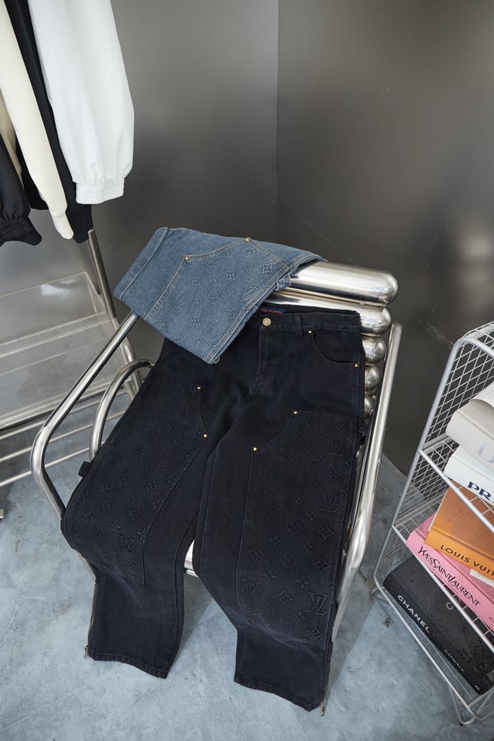 Louis Vuitton Monogram Embossed Denim Cargo Pants in Black