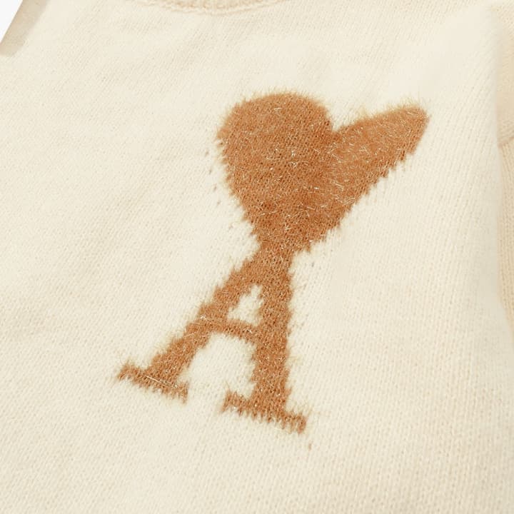 AMI Paris Gold Thread Heart Jacquard Sweater – 24FW Limited Edition in Off-white Gold Heart Knit