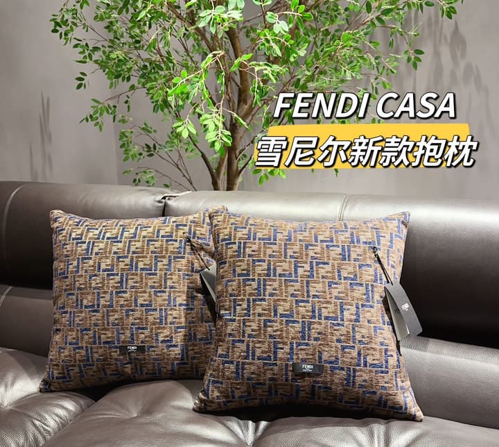 Fendi CASA Chenille Home Blanket in Dark Taupe Patterned Pillow