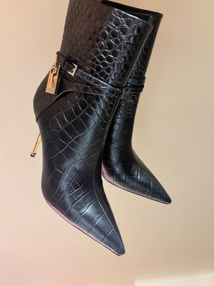 Tom Ford Luxury Metal Heel Ankle Boots in Black Leather