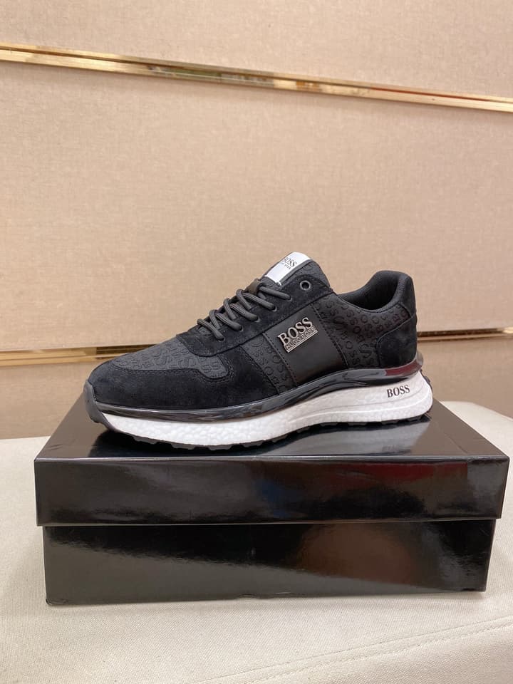 Boss Italian Leather Casual Sneakers in Dark Navy