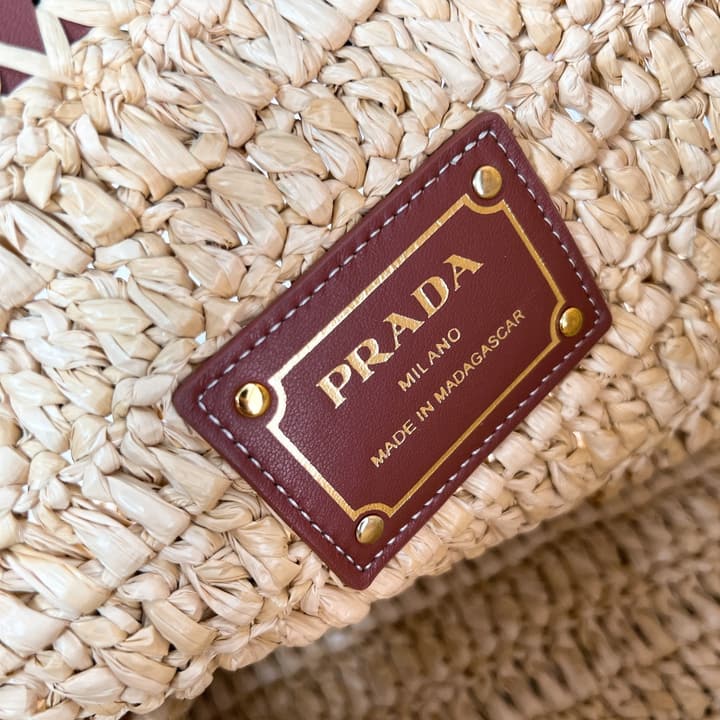 Prada Raffia and Calfskin Tote Bag – Summer Collection in Natural Raffia With Cognac Leather