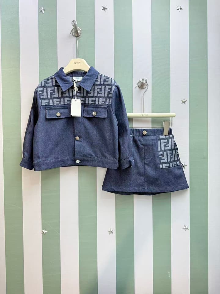 Fendi Kids Washed Denim Two-Piece Set – 2025SS in Dark Washed Blue Denim Set
