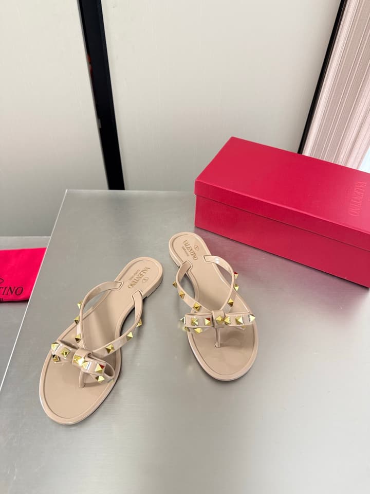 Valentino Rockstud Handmade Sandals in Beige