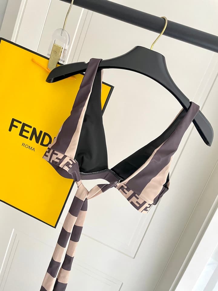 Fendi Versatile One-Piece Bikini Swimsuit in Brown Ff Logo Bikini