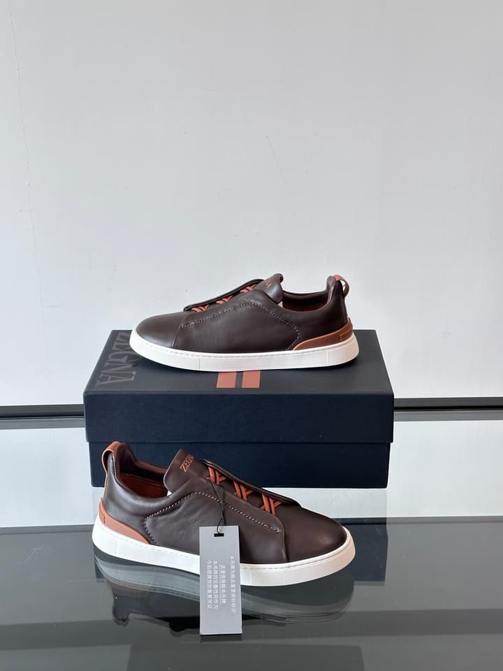 Zegna Men's Low-Top Leather Sneakers in Black & White