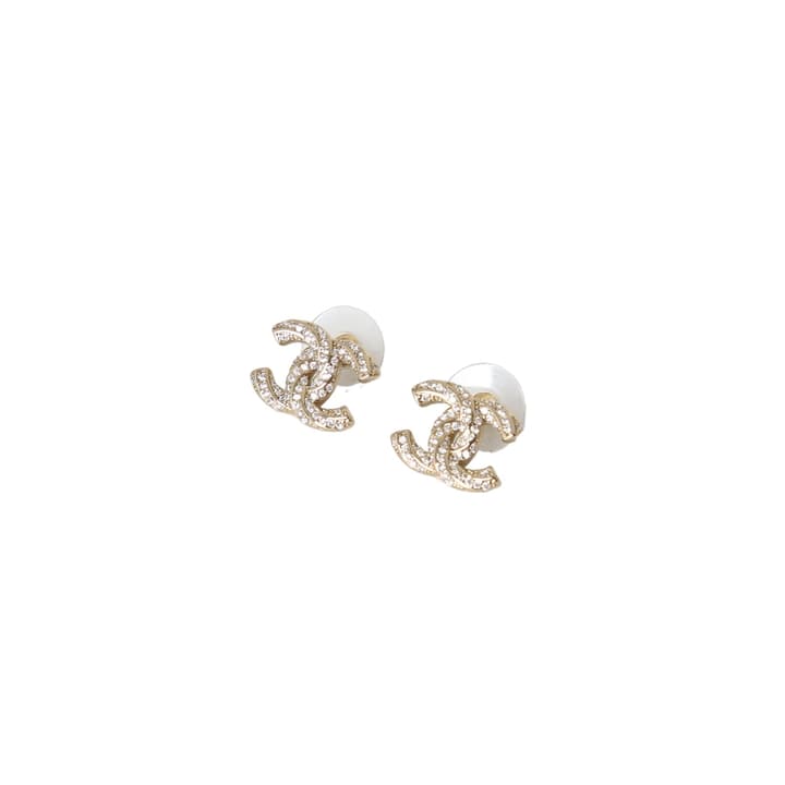 Chanel Classic Logo Rhinestone Earrings