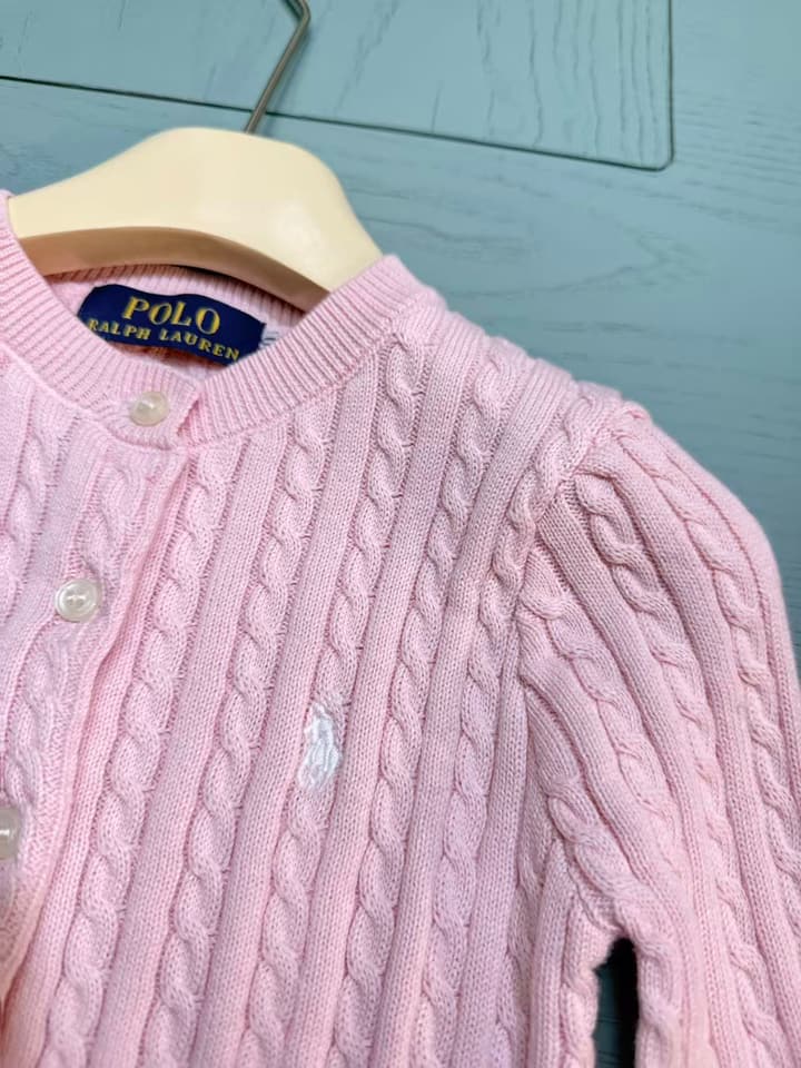 Ralph Lauren Kids Classic Striped Knit Cardigan – 2025SS in Light Pink Cable Knit