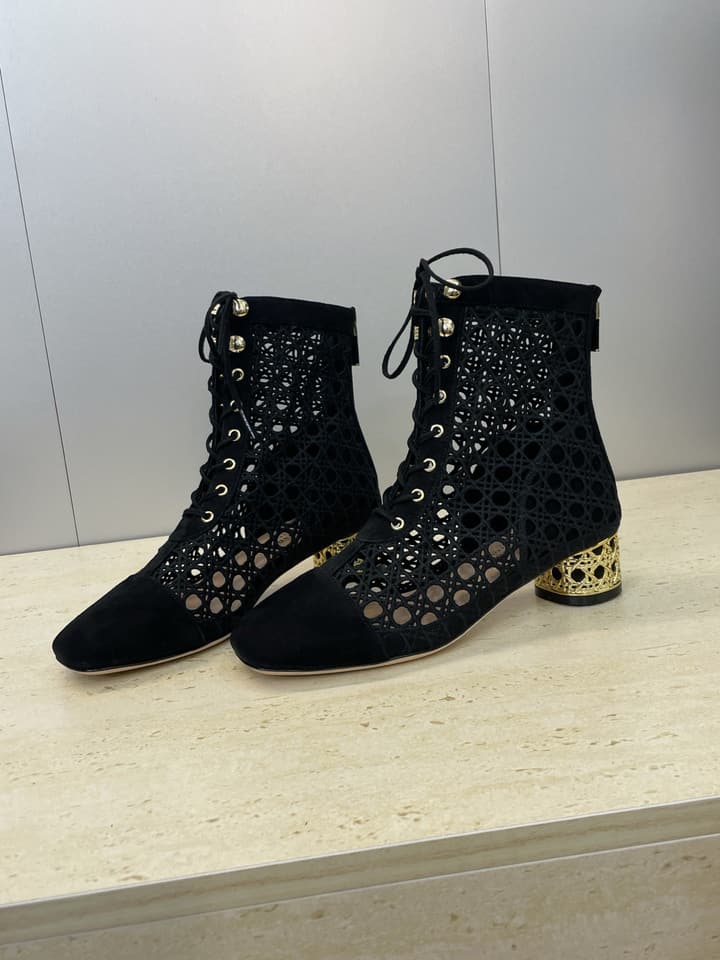 Dior D-Lcon Embroidered Ankle Boots – 2025FW in Black Mesh High Heel (9cm)