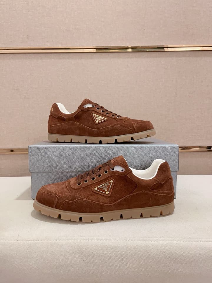 Prada Men's Air Cushion Sneakers in Beige Suede