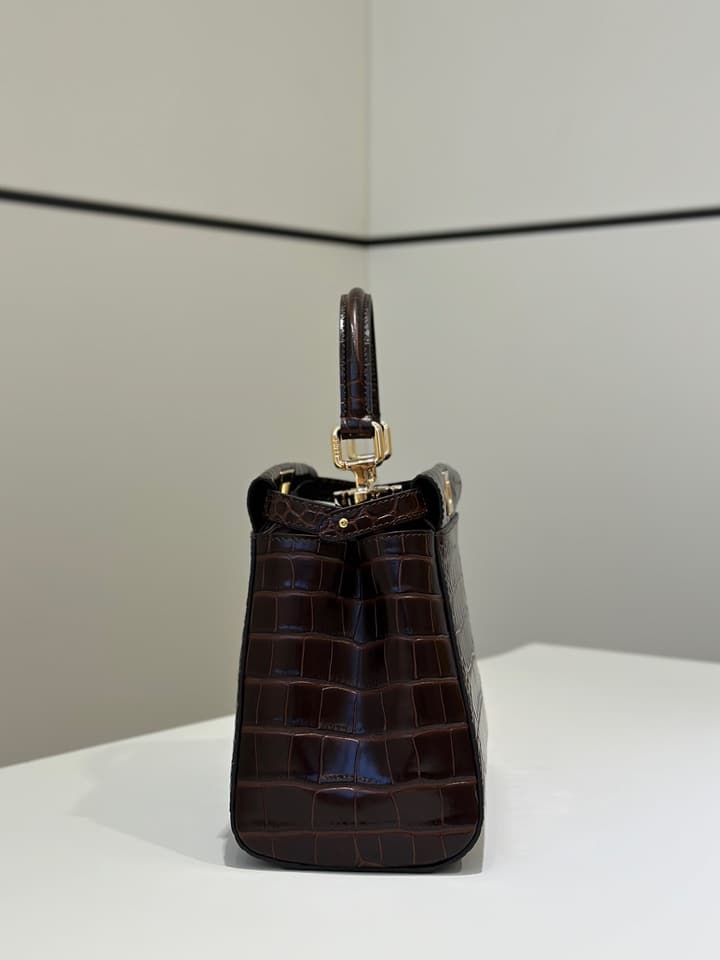 Fendi Peekaboo Embossed Crocodile Handbag in Classic Black Croc Embossed