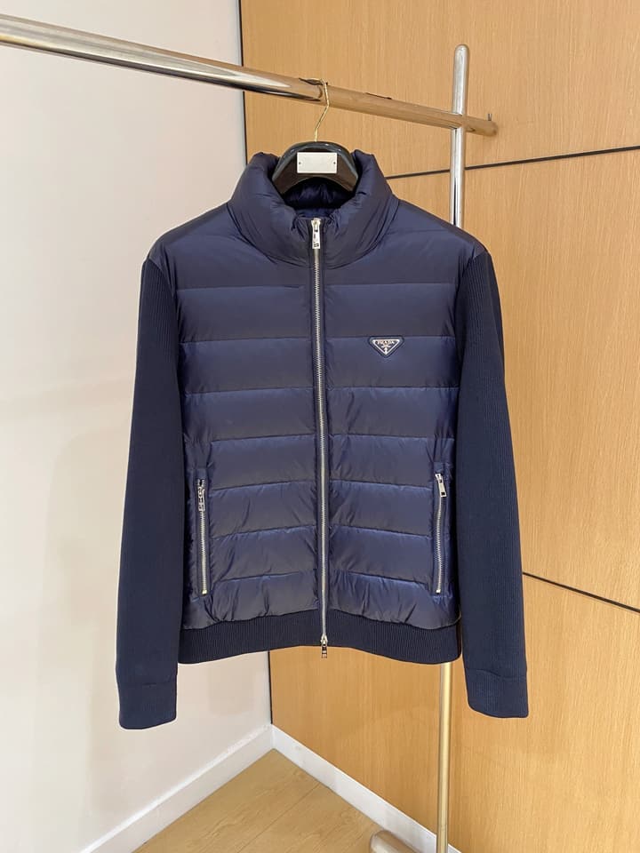 Prada Spliced Knit Down Jacket – FW2024 in Black Knit Down Jacket
