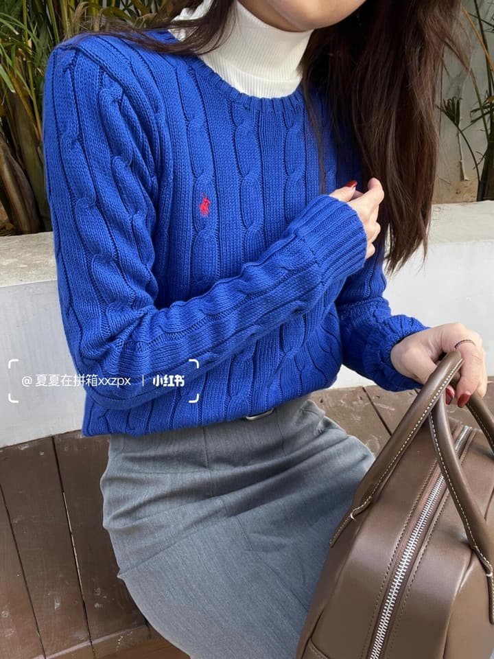 Ralph Lauren Classic Cable Knit Sweater in Royal Blue Cable Knit