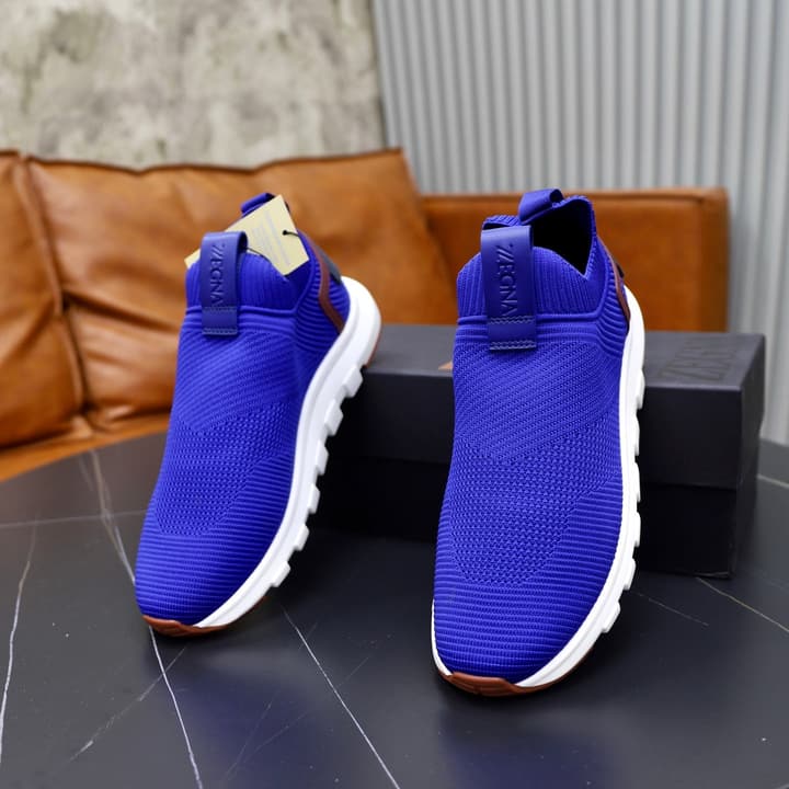 Zegna Cashmere Flyknit Sneakers in Navy Blue