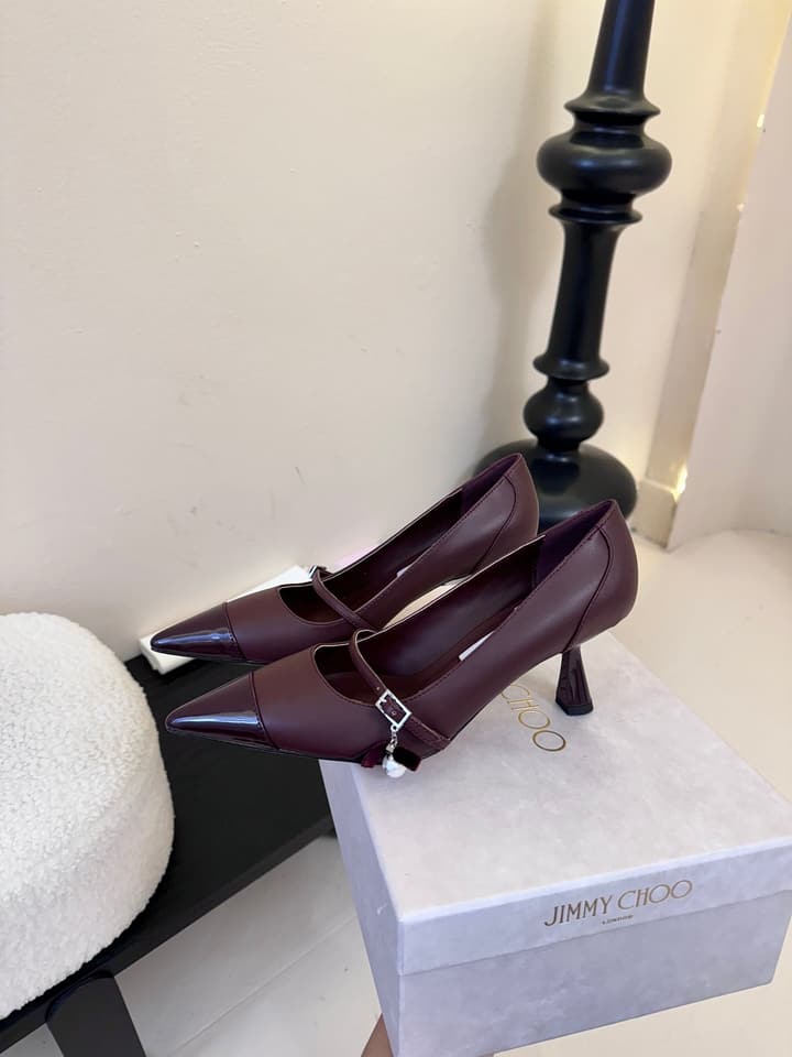Jimmy Choo Glossy Leather Pumps – 2025FW in Burgundy