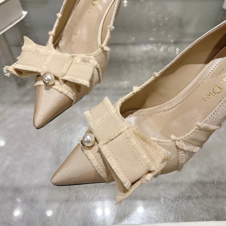 Dior Adiorable Bow Pearl Wedge Pumps in Black Ruffled Bow
