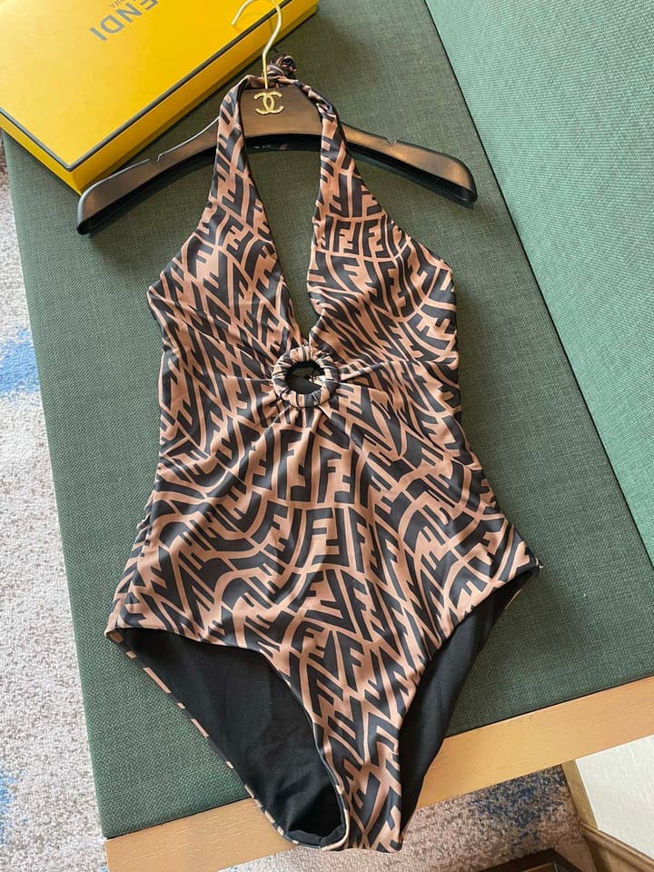 Fendi Versatile Backless One-Piece Swimsuit in Black Halter Plunge