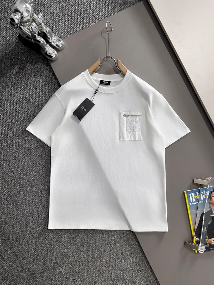 Fendi Flocked Double F Logo Zipper Pocket T-Shirt – 2025SS in Black