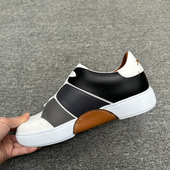 Zegna Tiziano Smooth Leather Gradient Patchwork Low-Top Sneakers in White Black Gray Gradient