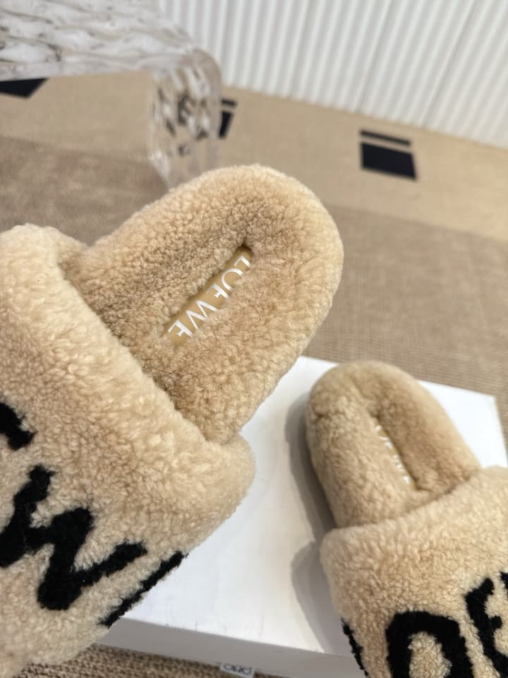 Loewe Classic Autumn/Winter Wool Slippers in Black With White Text