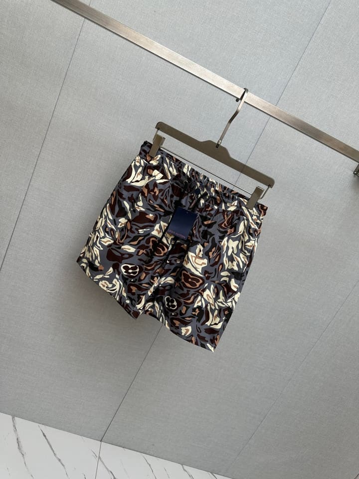 Louis Vuitton Men's Casual Beach Shorts – 2025SS in Grey Abstract Floral