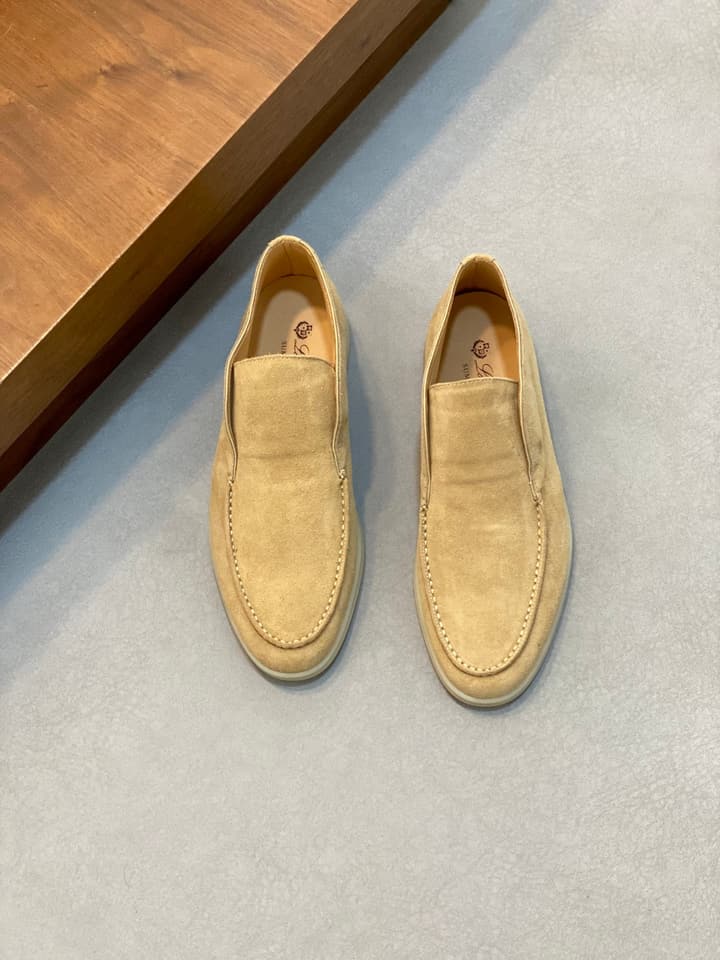 Loro Piana Suede Leather Slip-On Loafers in Camel Tan Suede