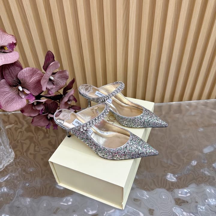 Jimmy Choo Sequined Evening Heels – 2025SS in Black Glitter