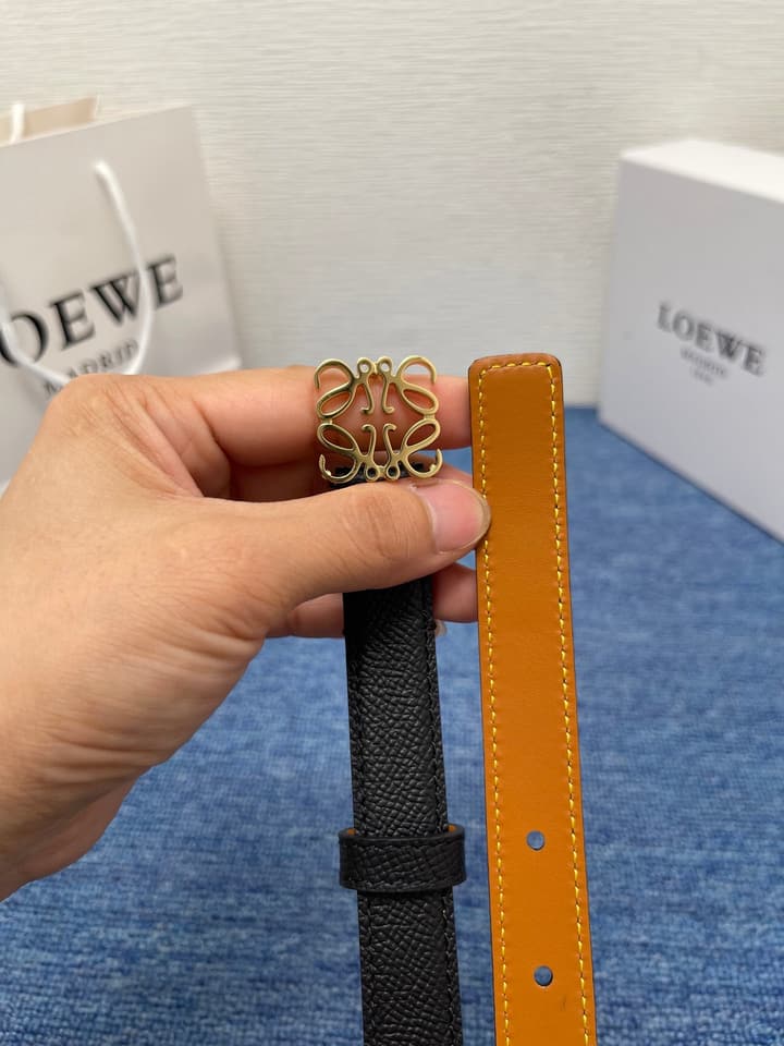 Loewe Calfskin Leather Belt in Black With Gold Buckle