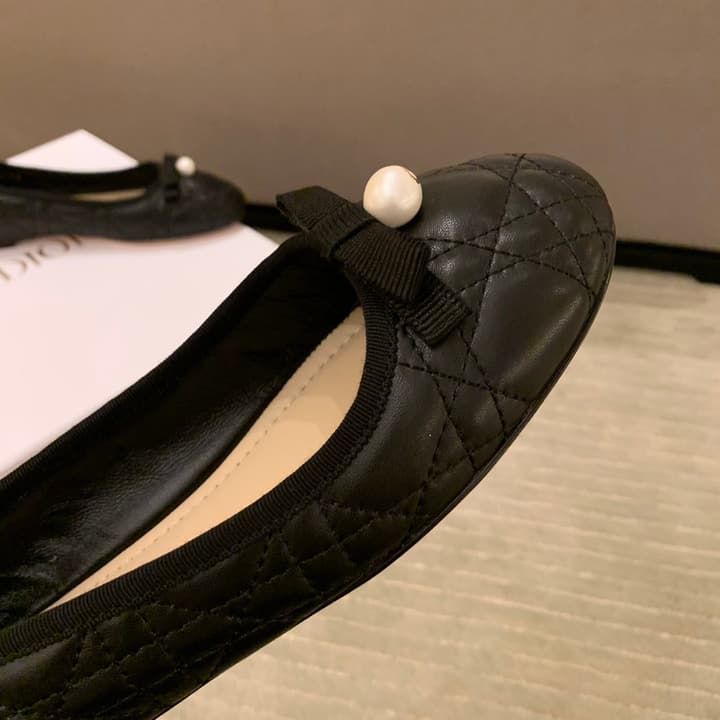 Dior Cannage Quilted Leather Ballerina Flats in Black Quilted Leather