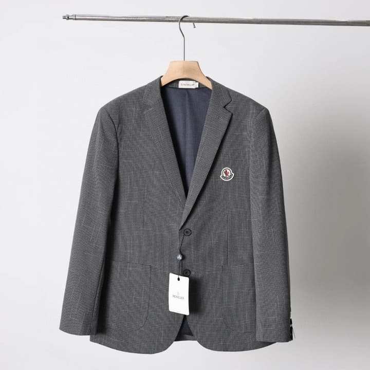 Moncler Houndstooth Lightweight Two-Button Blazer – Autumn New Collection in Black