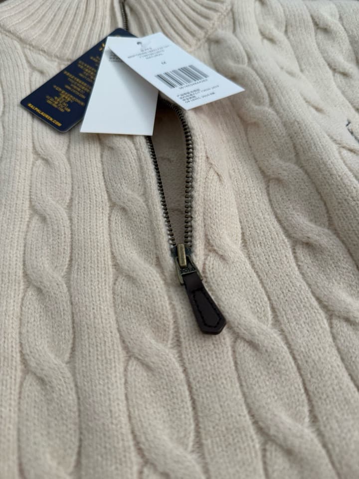 Ralph Lauren Half-Zip Cable Knit Sweater in Khaki