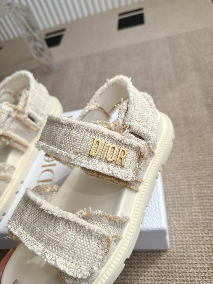 Dior Velcro Summer Sandals in Bright Cream Woven