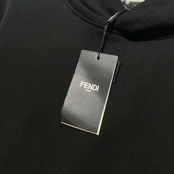 Fendi FF Patch Logo Cotton Hoodie in Black Hooded Sweatshirt