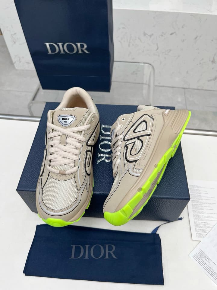 Dior B30 Unisex Mesh and Leather Sneakers in Navy Blue And Grey