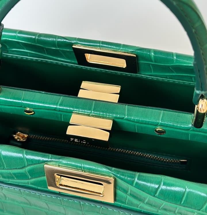 Fendi Peekaboo Embossed Crocodile Handbag in Classic Black Croc Embossed