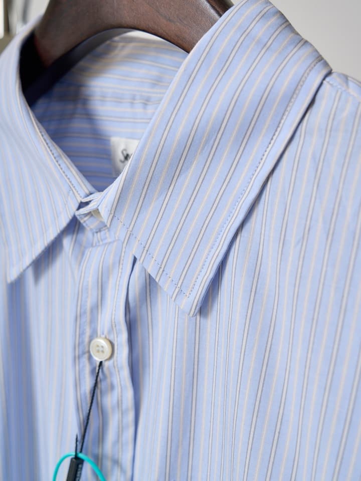 Saint Laurent Pocket Embroidered Striped Long-Sleeve Shirt in Light Blue