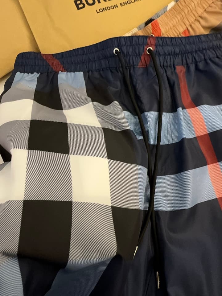 Burberry Large Check Drawstring Beach Shorts in Royal Blue Red Check