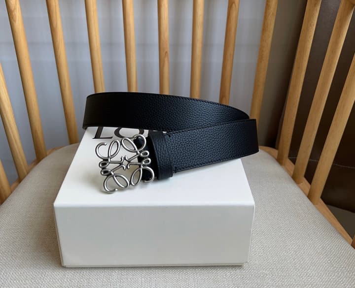 Loewe Narrow Leather Belt with Anagram Padlock Buckle in Black Leather With Silver Buckle