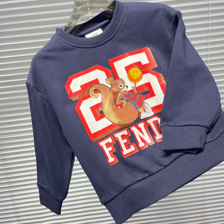 Fendi F Basketball Squirrel Graphic Sweatshirt – Kids Collection in Navy Blue With Squirrel Graphic