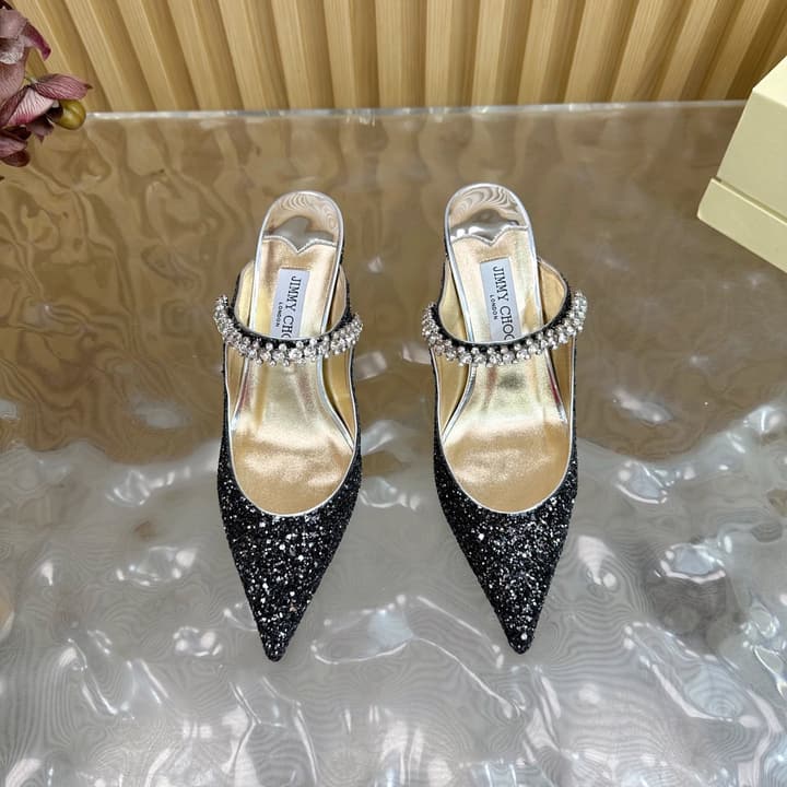 Jimmy Choo Sequined Evening Heels – 2025SS in Black Glitter