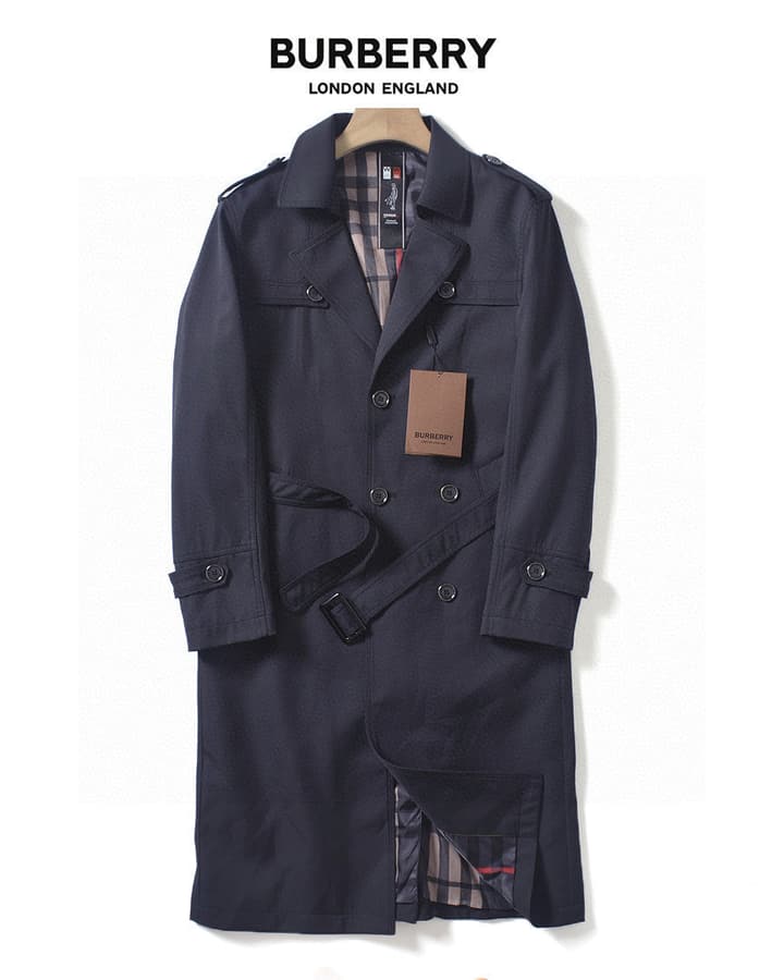 Burberry Long Double-Breasted Trench Coat – 2025FW in Navy Blue