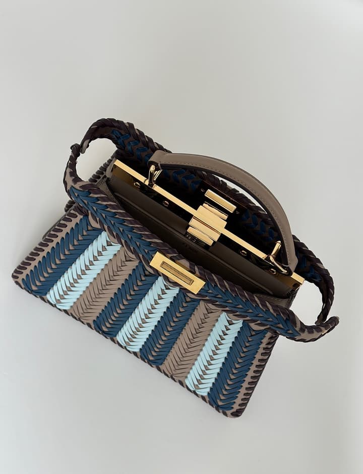 Fendi Peekaboo ISeeU Woven Leather Handbag in Blue Multi-stripe Woven