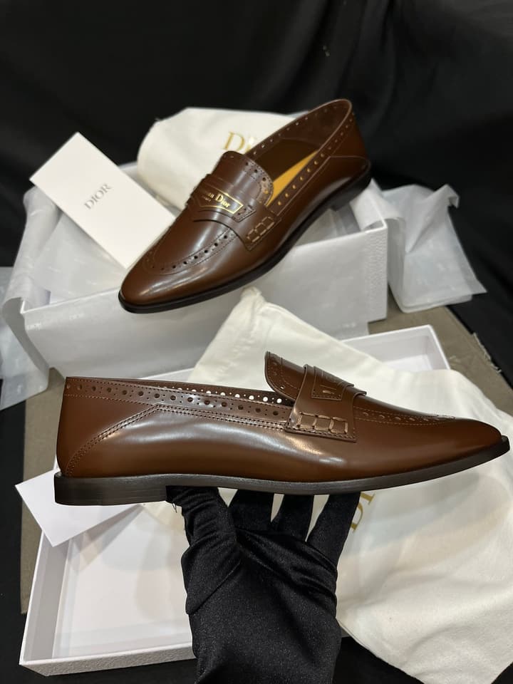 Dior New Luxury Flats in Brown Embossed Leather Loafer
