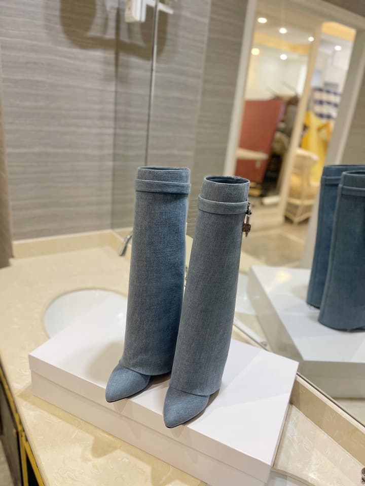 Givenchy Washed Denim Lock Knee-High Boots – 2023SS
