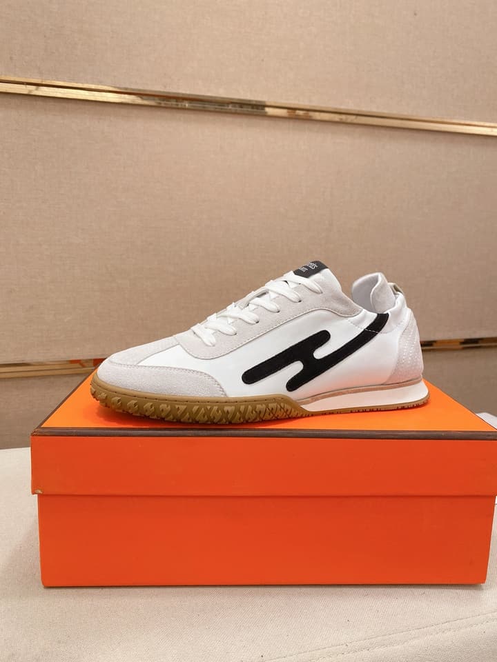 Hermès Suede and Goatskin H Detail Sneakers