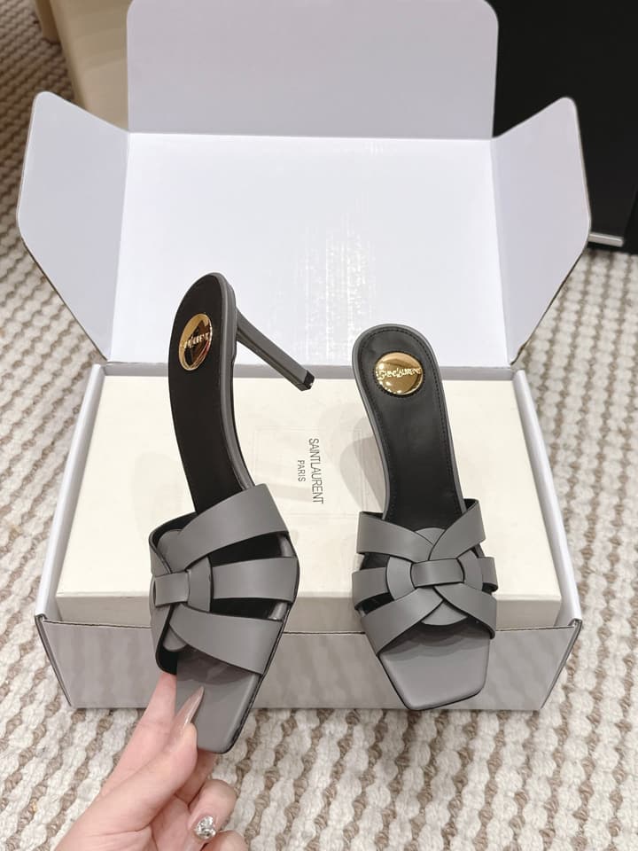 Saint Laurent Melody Square-Toe Heeled Sandals – 2026 Spring/Summer Collection in Beige Patent